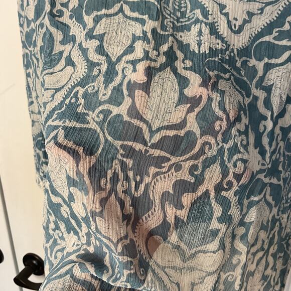 Chico's Blue Floral Longsleeve Semi Sheer Silk Embroidered Boho Peasant Top 2 - Picture 5 of 11
